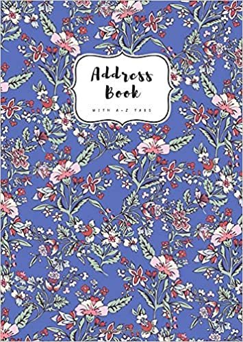 Address Book with A-Z Tabs: B6 Contact Journal Small | Alphabetical Index | Fantasy Vintage Floral Design Blue