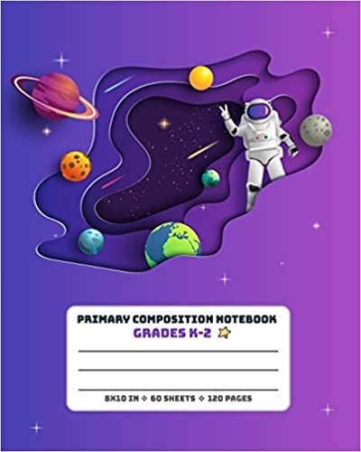 indir Primary Composition Notebook Grades K-2: Picture drawing and Dash Mid Line hand writing paper Story Paper Journal - Astronaut Planets Blue Design (Space Magic Story Jurnal, Band 2)