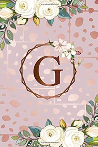 G: Nifty White Floral Blank Wide Lined Notebook with Rose Gold Monogram Initial Letter G for Girls & Women | Girly Personalized Wide Lined Diary & Journal | Pretty Abstract Rose Gold Pattern indir