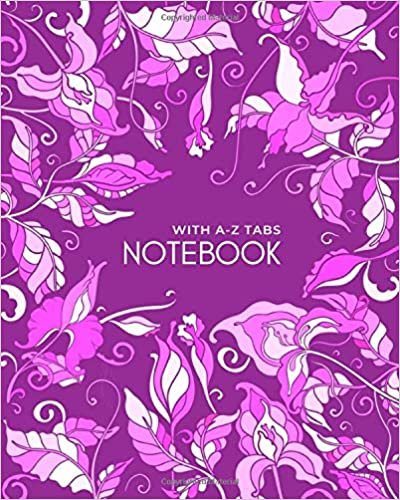 indir Notebook with A-Z Tabs: 8x10 Lined-Journal Organizer Large with Alphabetical Sections Printed | Cute Art Floral Frame Design Purple