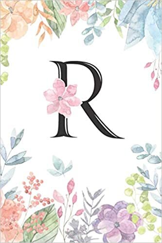 Monogrammed Floral R Journal by Crazy Beautiful Designs: Watercolor Design notebook for Women, 120 pages 6 x 9
