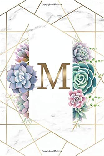 M: Initial Monogram Letter M College Ruled Notebook for Writing & Notes - Cactus & Succulents Personalized Medium Lined Journal & Diary for Girls & Women - Abstract Gold Lined Marble Print indir