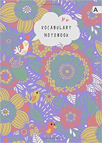 indir Vocabulary Notebook: A4 Notebook 3 Columns Large | A-Z Alphabetical Sections | Stylish Floral Bird Design Blue-Violet