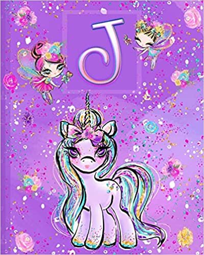 indir J: Unicorn Composition Notebook Wide Ruled | Monogrammed Initial J