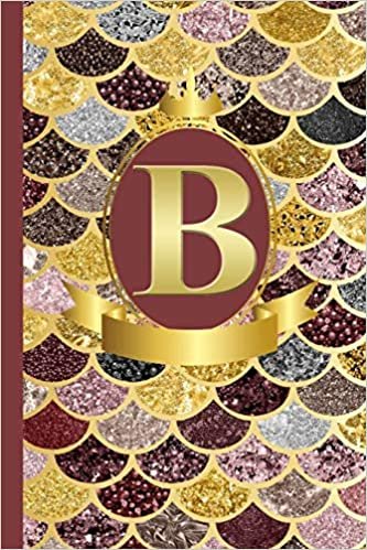 indir Letter B Notebook: Initial B Monogram Blank Lined Notebook Journal Rose Pink Gold Mermaid Scales Design Cover