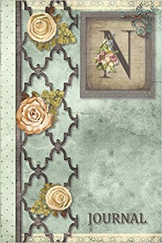 indir N Journal: Vintage Shabby Roses Journal, personalized monogram initial N blank lined notebook | Decorated interior pages