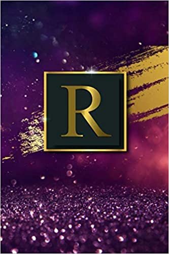 indir R: Pretty Blank College Ruled Notebook with Monogram Initial Letter R for Women &amp; Girls - Trendy Golden Personalized Medium Lined Diary &amp; Journal - Adorable Raindrops Background