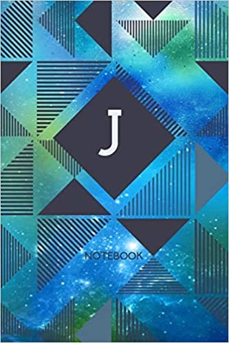 J - Notebook: Monogram Initial J – Personalized Blank Wide Lined Journal Gift with Modern Green & Blue Contemporary Starry Space Paint Splatter with Geometric Design for Men & Women