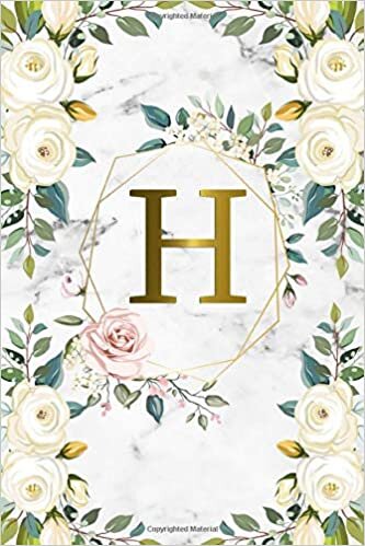 indir H: Pretty Floral Monogram Initial H Wide Ruled Notebook for Women, Girls &amp; School - Personalized Blank Wide Lined Marble &amp; Gold Journal &amp; Diary.