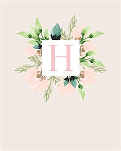 indir H: 110 Dot-Grid Pages | Monogram Journal and Notebook with a Classic Light Pink Background of Vintage Floral Leaves in a Watercolor Design | ... Journal | Monogramed Composition Notebook