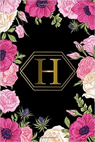 indir H: Trendy Black &amp; Gold Monogram Initial Letter H Wide Ruled Notebook for Women, Girls &amp; School - Personalized Wide Lined Blank Journal &amp; Diary - Adorable Pink Floral Print