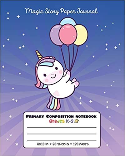 indir Primary Composition Notebook Grades K-2 Magic Story Paper Journal: Picture drawing and Dash Mid Line hand writing paper - Balloons Cute Unicorn (Unicorn Magic Story Journal, Band 19)