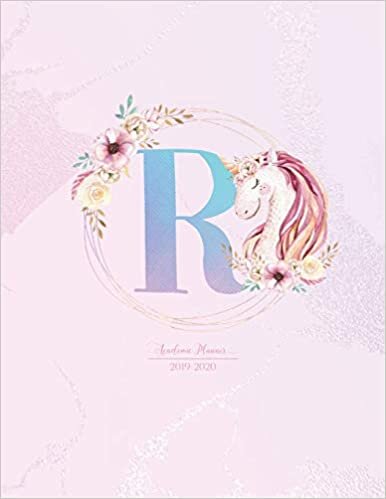 Academic Planner 2019-2020: Unicorn Pink Purple Gradient Monogram Letter R with Flowers Cute Academic Planner July 2019 - June 2020 for Students, Girls and s (School and College) indir