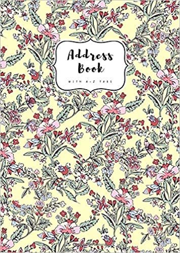 Address Book with A-Z Tabs: B6 Contact Journal Small | Alphabetical Index | Fantasy Vintage Floral Design Yellow indir