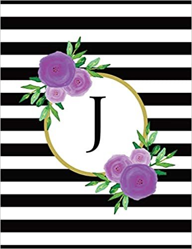 indir Black and White Striped Purple Floral Monogram Journal with Letter J