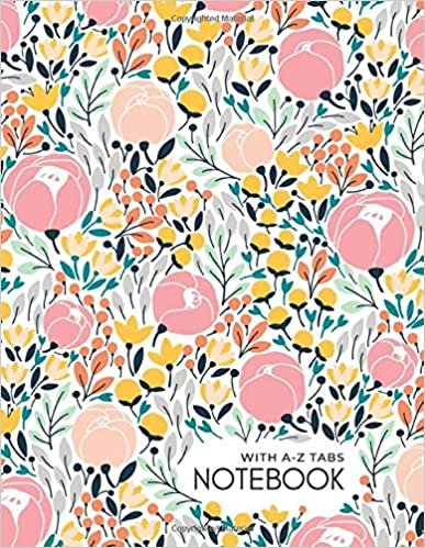 indir Notebook with A-Z Tabs: 8.5 x 11 Lined-Journal Organizer Large with Alphabetical Sections Printed | Pretty Flower Garden Design White