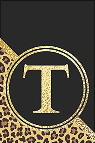 indir Letter T Notebook: Initial T Monogram Blank Lined Notebook Journal Leopard Print Black and Gold