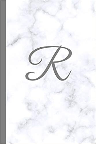 indir R: Letter R Monogram Marble Journal with White &amp; Grey Marble Notebook Cover, Stylish Gray Personal Name Initial, 6x9 inch blank lined college ruled diary, perfect bound Glossy Soft Cover