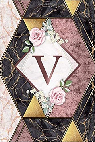 indir V: Lovely Rose Gold Monogram Letter V Initial Wide Ruled Notebook for Girls &amp; Women | Cute Floral Personalized Wide Lined Diary &amp; Journal for Writing &amp; Notes | Trendy Gold Veined &amp; Black Marble