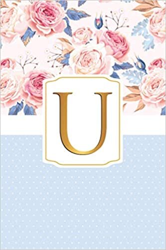 U: Monogram Letter U Wide Ruled Blank Notebook | Personal Initial Letter Wide Lined Journal | Magical Rose Peonies & Polka Dots Design indir