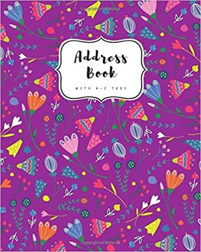 indir Address Book with A-Z Tabs: 8x10 Contact Journal Jumbo | Alphabetical Index | Large Print | Cute Decorative Flower Design Purple