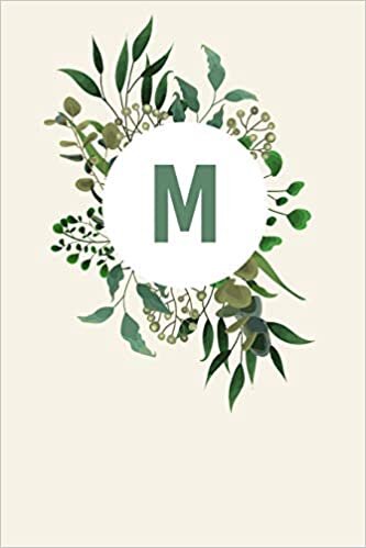 indir M: 110 College-Ruled Pages (6 x 9) | Light Green Monogram Journal and Notebook with a Simple Vintage Floral Green Leaves Design | Personalized Initial ... | Pretty Monogramed Composition Notebook