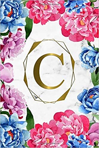 C: Pretty Monogram Initial C College Ruled Notebook for Women, Girls & School - Personalized Medium Lined Journal & Diary - Marble & Gold Floral indir