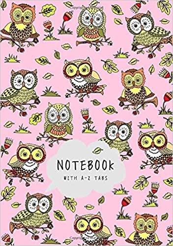 indir Notebook with A-Z Tabs: A5 Lined-Journal Organizer Medium with Alphabetical Section Printed | Cute Owl Floral Design Pink