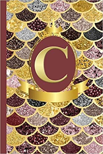 indir Letter C Notebook: Initial C Monogram Blank Lined Notebook Journal Rose Pink Gold Mermaid Scales Design Cover