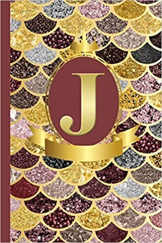 Letter J Notebook: Initial J Monogram Blank Lined Notebook Journal Rose Pink Gold Mermaid Scales Design Cover indir