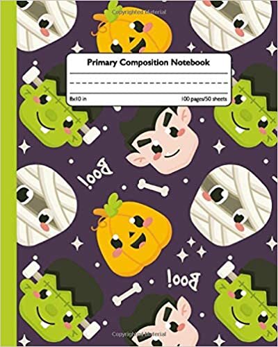 indir Primary Composition Notebook: Cool Halloween Handwriting Notebook with Dashed Mid-line and Story Paper Journal | Grades K-2, 100 Story Pages | Awesome Ghost &amp; Mummy Design for Kids