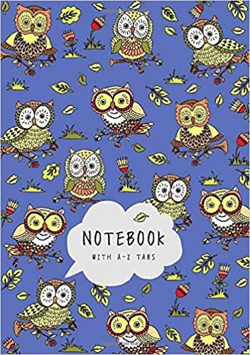 indir Notebook with A-Z Tabs: A5 Lined-Journal Organizer Medium with Alphabetical Section Printed | Cute Owl Floral Design Blue