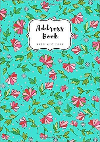 indir Address Book with A-Z Tabs: A5 Contact Journal Medium | Alphabetical Index | Curving Flower Leaf Design Turquoise