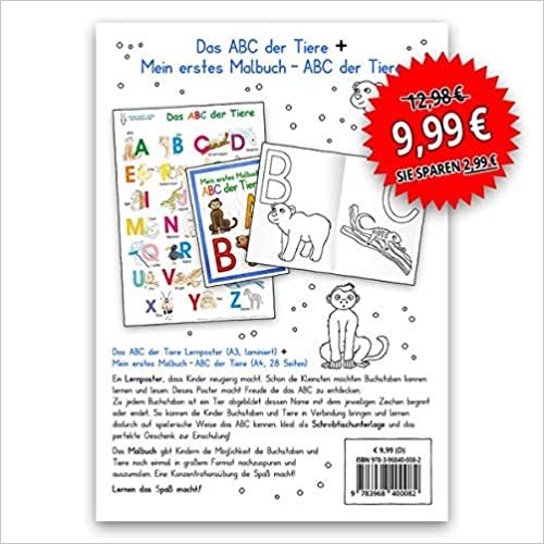 indir Das ABC der Tiere-Set: Lernposter DINA 3 laminiert + Malbuch DINA 4 auf 120g/m² Zeichenkarton