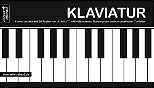 Klaviatur: Ausklappbare Klaviertastatur mit 88 Tasten von A'' bis c''''', mit Notennamen, Notensystem und chromatischer Tonleiter (360g-Kartonpapier). indir