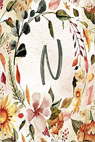 N: Orange Brown Floral 6”x9” Lined Notebook (Orange Brown Floral 6”x9” Notebook Alphabet Series - Letter N) indir