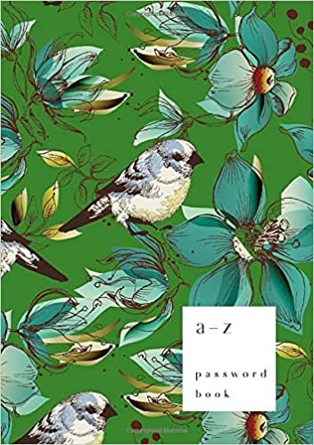 indir A-Z Password Book: A5 Medium Password Notebook with A-Z Alphabet Index | Large Print Format | Retro Bird Floral Design | Green