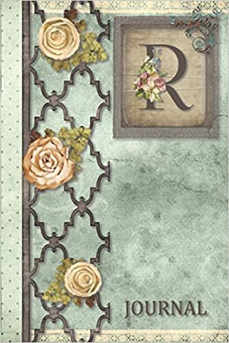 indir R Journal: Vintage Shabby Roses Journal, personalized monogram initial R blank lined notebook | Decorated interior pages