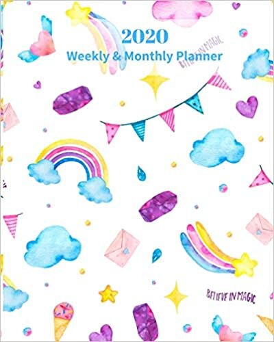 Believe In Magic 2020 Weekly and Monthly Planner: Rainbow Hearts with wings Stars Ice Cream - Monthly Calendar with U.S./UK/ ... 8 x 10 in.- Children Fantasy Magical Mythical indir