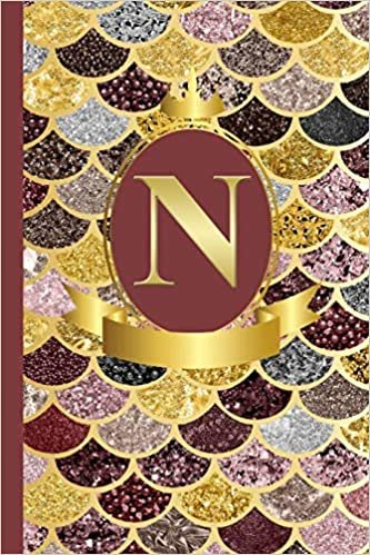 Letter N Notebook: Initial N Monogram Blank Lined Notebook Journal Rose Pink Gold Mermaid Scales Design Cover indir