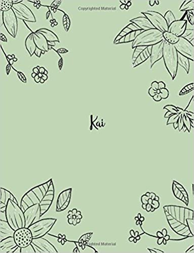 indir Kai: 110 Ruled Pages 55 Sheets 8.5x11 Inches Pencil draw flower Green Design for Notebook / Journal / Composition with Lettering Name, Kai