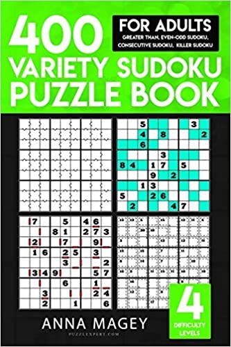 تحميل 400 Variety Sudoku Puzzle Books for Adults: Greater Than Sudoku, Even-Odd Sudoku, Consecutive Sudoku,  Killer Sudoku (Variety Sudoku Books) (Volume 2)