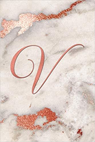 V: Letter V Journal, Rose Gold on Rose Gold Marble, Personalized Notebook Monogram Initial, 6 x 9 indir
