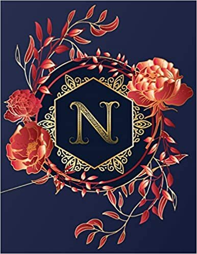 indir Journal Notebook Initial Letter &quot;N&quot; Monogram: Elegant, Decorative Wide-Ruled Diary. Featuring Unique Red/Peach Roses &amp; leaf design,Navy Blue ... Navy/Gold/Red Rose Initial Letter Monogram)