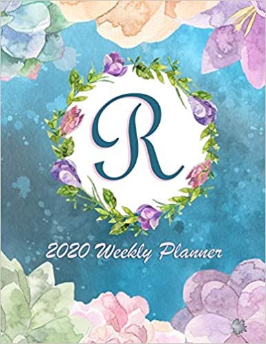 indir R - 2020 Weekly Planner: Watercolor Monogram Handwritten Initial R with Vintage Retro Floral Wreath Elements, Weekly Personal Organizer, Motivational Planner and Calendar Tracker Scheduler