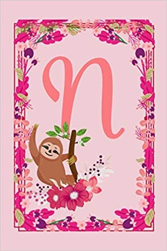 N: Letter N Monogram Initials Lazy Sloth Flowers Floral Notebook & Journal indir