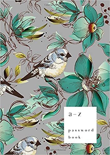 indir A-Z Password Book: A5 Medium Password Notebook with A-Z Alphabet Index | Large Print Format | Retro Bird Floral Design | Gray