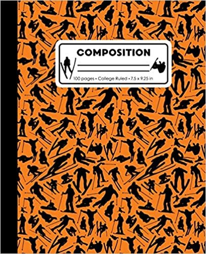 indir Composition: College Ruled Writing Notebook, Orange Ski Snowboard Boy Pattern Marbled Blank Lined Book