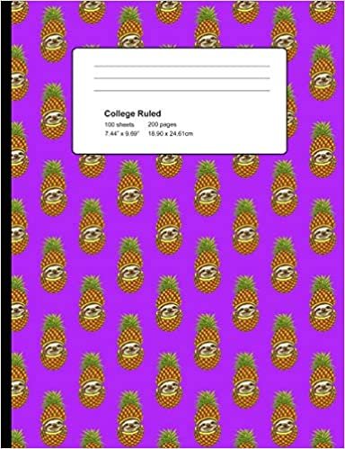 indir College Ruled 200 Pages: Purple Sloth In A Pineapple Composition Notebook, Cute Sloth College Composition Book, Notebook For Sloth Lovers