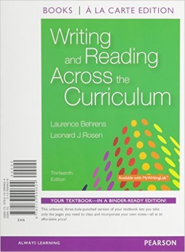 Writing and Reading Across the Curriculum, Books a la Carte Edition Plus Mywritinglab with Pearson Etext -- Access Card Package